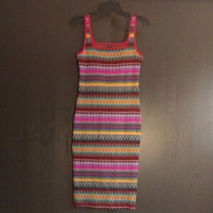 Pink and Orange Knit Sleeveless Bodycon Midi Dress